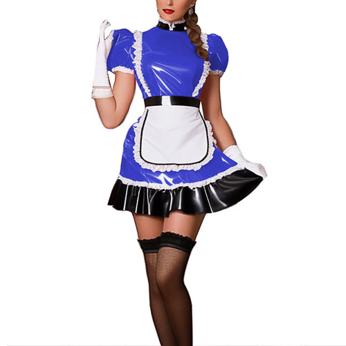 Mens Maid Dress Patent Leather Sissy Crossdresser Rave Party Carnival Naughty Maid Uniform Plus Size Gay Fetish Cosplay 7XL