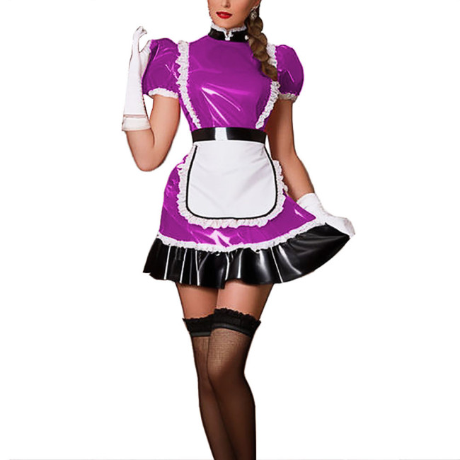 Mens Maid Dress Patent Leather Sissy Crossdresser Rave Party Carnival Naughty Maid Uniform Plus Size Gay Fetish Cosplay 7XL