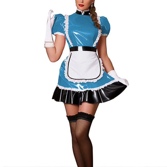 Mens Maid Dress Patent Leather Sissy Crossdresser Rave Party Carnival Naughty Maid Uniform Plus Size Gay Fetish Cosplay 7XL