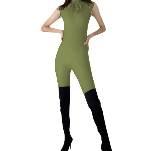 Sleeveless Catsuit Faux Leather Jumpsuit for Women Party Ladies Shiny Sheath PVC Wetlook Rompers High Neck Zentai Bodysuit 7XL