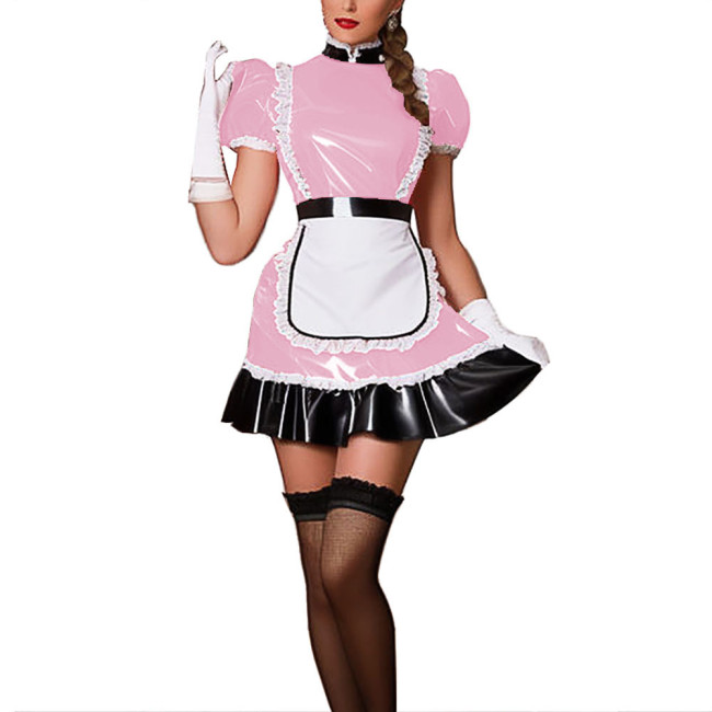 Mens Maid Dress Patent Leather Sissy Crossdresser Rave Party Carnival Naughty Maid Uniform Plus Size Gay Fetish Cosplay 7XL