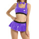 Women Shiny PVC Leather Maid Uniforms Sexy Pleated Mini Skirt Sleeveless Crop Top with Bow Tie Female Wetlook Clubwear Outfit