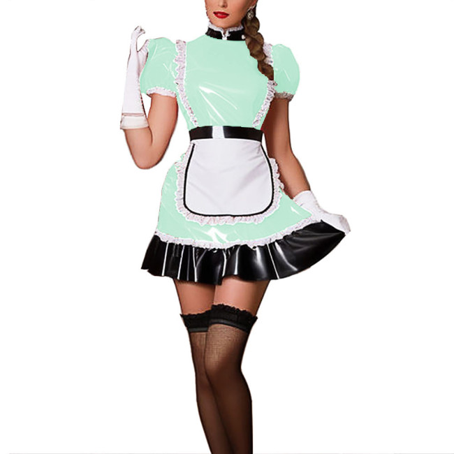 Mens Maid Dress Patent Leather Sissy Crossdresser Rave Party Carnival Naughty Maid Uniform Plus Size Gay Fetish Cosplay 7XL