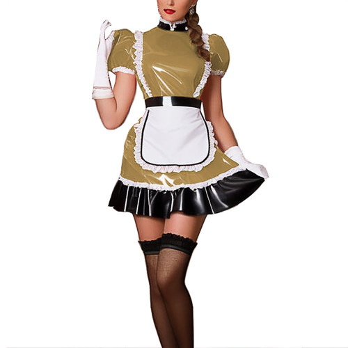 Mens Maid Dress Patent Leather Sissy Crossdresser Rave Party Carnival Naughty Maid Uniform Plus Size Gay Fetish Cosplay 7XL