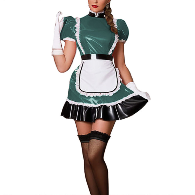 Mens Maid Dress Patent Leather Sissy Crossdresser Rave Party Carnival Naughty Maid Uniform Plus Size Gay Fetish Cosplay 7XL