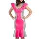 Cute Flying Sleeve Ladies' Fishtail Hem Dress Sexy U-neck Patchwork Vestido Shiny Patent Leather Shaping Bag Hip Attire Clubwear