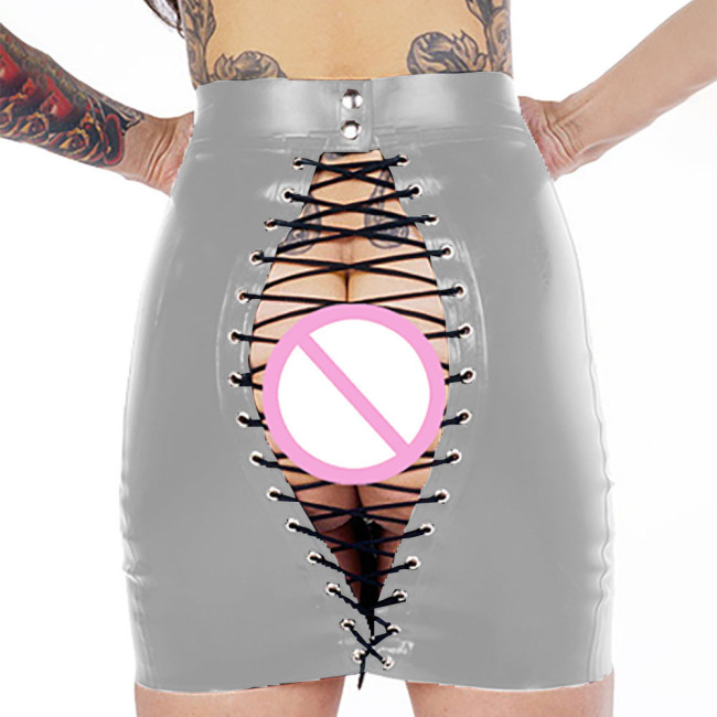 Women Open Ass Mini Skirt Patent Leather Package Open Hip Short Skirts Fetish Open Butt Cosplay Costume Lady Erotic Costumes
