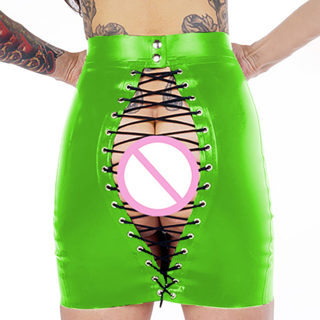 Women Open Ass Mini Skirt Patent Leather Package Open Hip Short Skirts Fetish Open Butt Cosplay Costume Lady Erotic Costumes