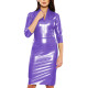Elegant V-neck Vestido Half Sleeve Back Zipper Women Dress Vinyl PVC Leather Bodycon Vintage Pencil Clothes High Street Wear