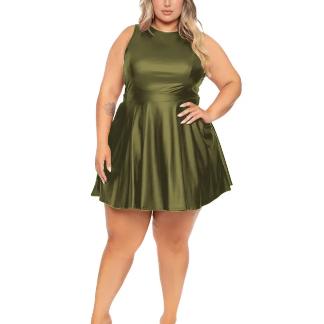 Plus Size Women Mini Dresses  PU Matte Leather Sleeveless A-line Dress Female Casual Fashion Mini Dress Vestir Mujer Sexy Robe