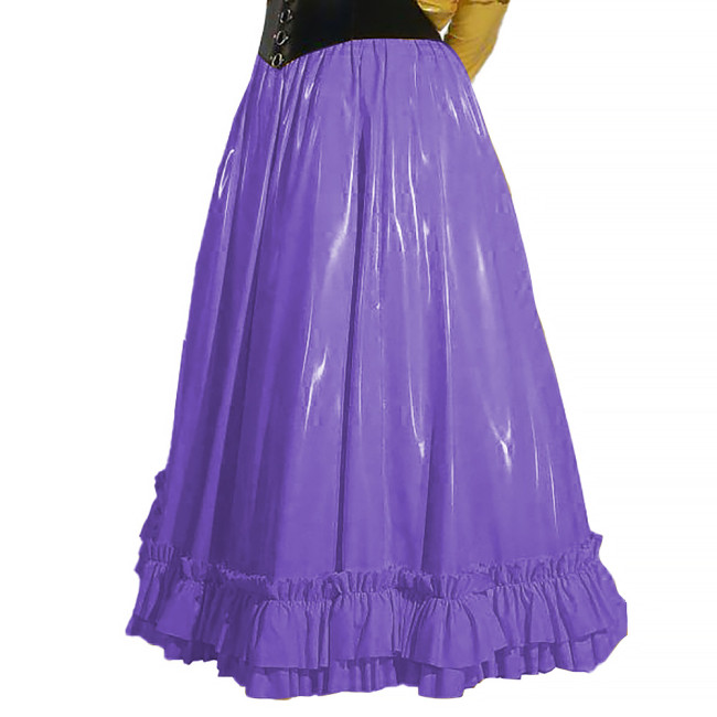 2024 Gothic Japanese Lolita Style Long Skirts Patent Leather Sissy Maxi Skirt Vinyl High Waist Ruched Ruffle Pleated Skirts