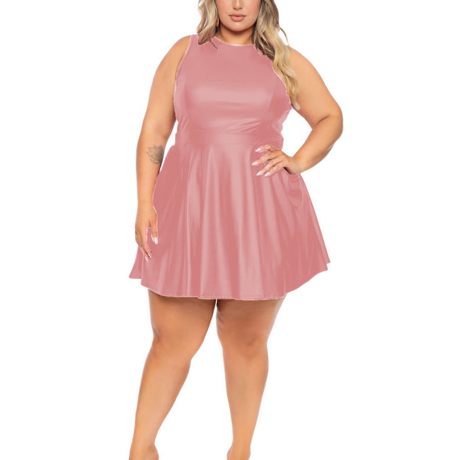 Plus Size Women Mini Dresses  PU Matte Leather Sleeveless A-line Dress Female Casual Fashion Mini Dress Vestir Mujer Sexy Robe