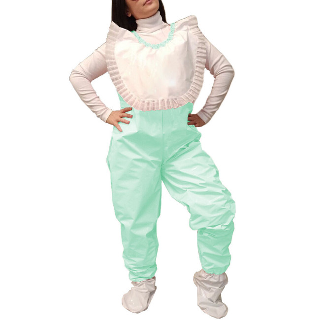 Fetish Queen Foot Wrapped Jumpsuit Sleeveless Round Neck Rompers White Patchwork Ruffled Shiny Patent Club Aesthetics Catsuit