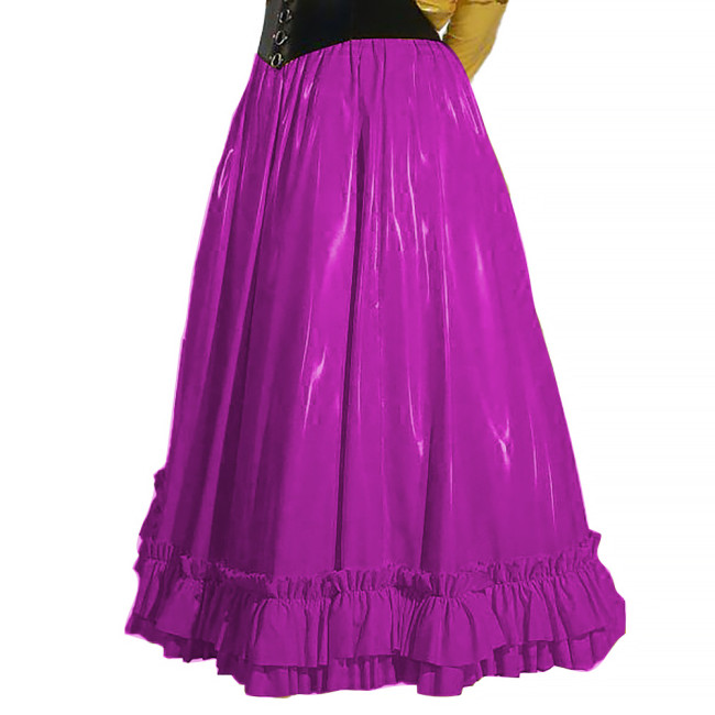 2024 Gothic Japanese Lolita Style Long Skirts Patent Leather Sissy Maxi Skirt Vinyl High Waist Ruched Ruffle Pleated Skirts