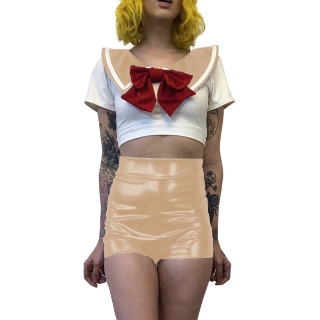 Women Sexy School Girl Costumes Metallic Patent Leather Student Uniform Party Club Outfits Naughty Japanese Student Cosplay 7XL