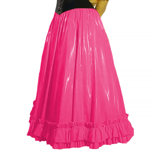 2024 Gothic Japanese Lolita Style Long Skirts Patent Leather Sissy Maxi Skirt Vinyl High Waist Ruched Ruffle Pleated Skirts