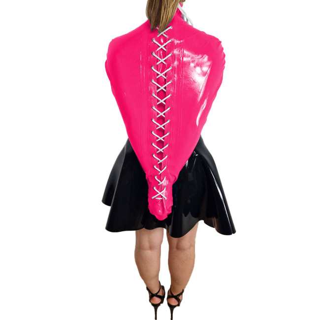 High Neck Front Zipper Short Top Back Full Wraped Restricted Clothes One Arm Bondage Lace-up Desigh Novelty Adult Sissy Attire