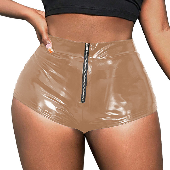 Sexy Mini Women Shorts PU Leather Push Up Front Zipper American Style Spicy Cosplay Costumes Party Versatile Fashionable Bottoms