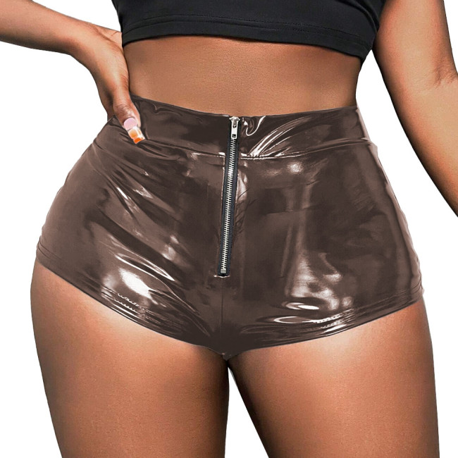 Sexy Mini Women Shorts PU Leather Push Up Front Zipper American Style Spicy Cosplay Costumes Party Versatile Fashionable Bottoms