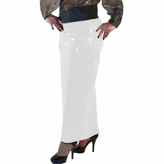 Women Bodycon Skirt Shiny PVC Leather Solid Color Long Pencil Skirt Faux Latex Skirt Office Lady Hip Wrap Ankle Length Skirts