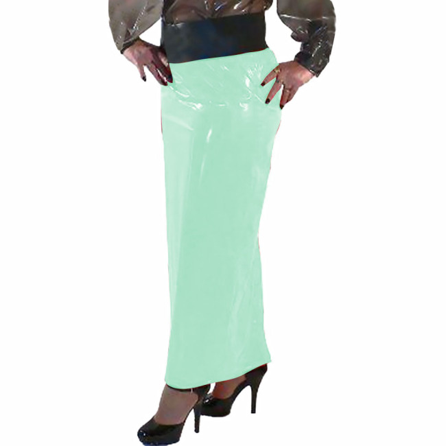 Women Bodycon Skirt Shiny PVC Leather Solid Color Long Pencil Skirt Faux Latex Skirt Office Lady Hip Wrap Ankle Length Skirts