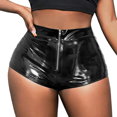 Sexy Mini Women Shorts PU Leather Push Up Front Zipper American Style Spicy Cosplay Costumes Party Versatile Fashionable Bottoms