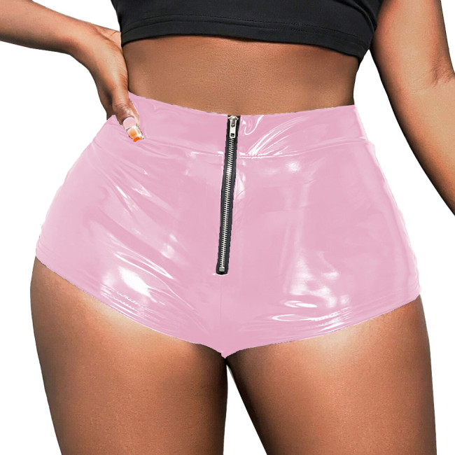 Sexy Mini Women Shorts PU Leather Push Up Front Zipper American Style Spicy Cosplay Costumes Party Versatile Fashionable Bottoms