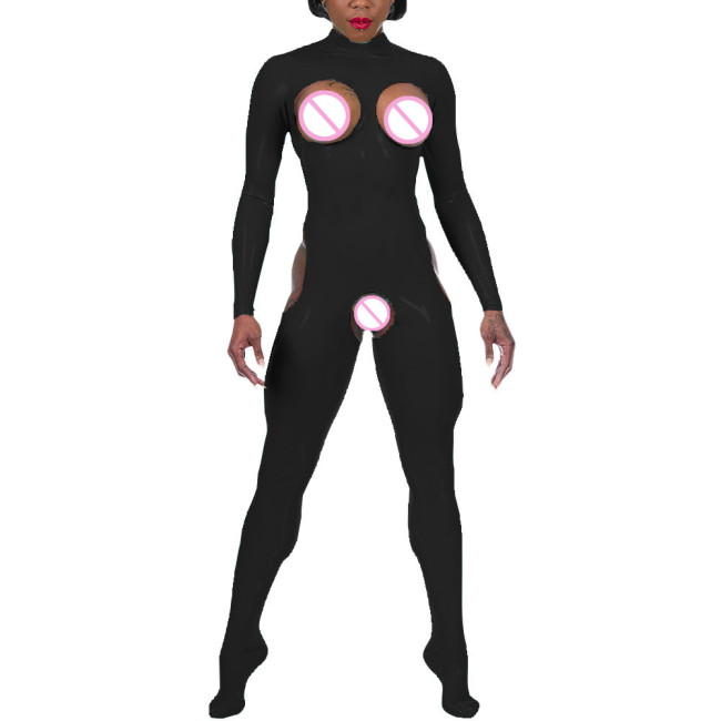 Candy Colors Jumpsuits Sissy Mock Foot Wraped Catsuits Chest Hollow Out Sexy Rompers Vinyl Patent Leather Bodycon Women Leotards