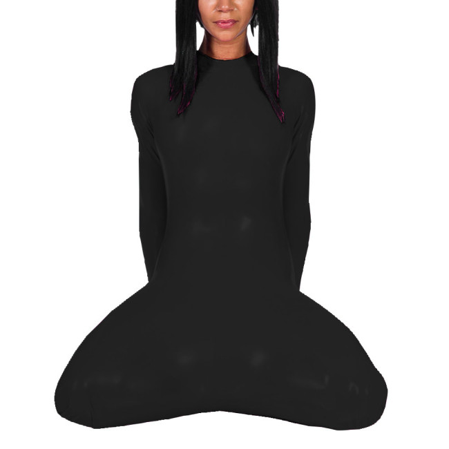 Unisex Solid Color Jumpsuit Round Neck Long Sleeved Bodysuits Chic Back Zipper Sheath Nightclub Carnival PVC Latex Costumes