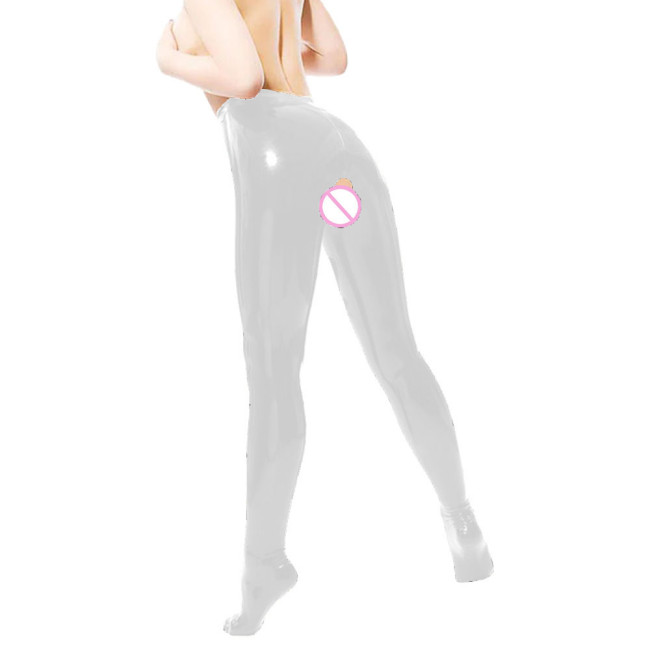 Novelty Unisex Adult Bottoms Open Cut Pencil Pants Tight Fitting Foot Wraped Long Pants Wetlook Faux Latex Pole Dance Costumes