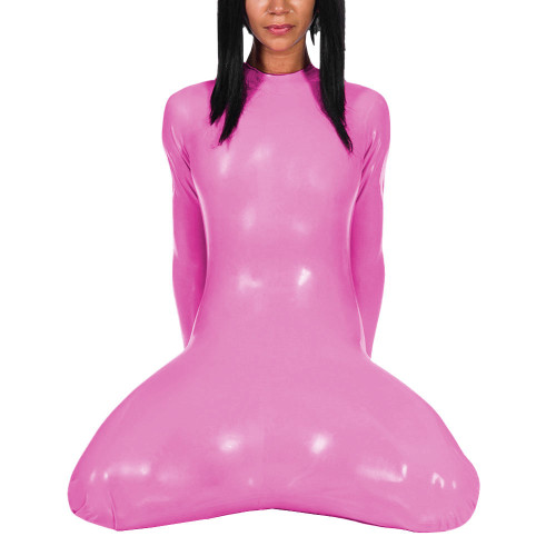 Unisex Solid Color Jumpsuit Round Neck Long Sleeved Bodysuits Chic Back Zipper Sheath Nightclub Carnival PVC Latex Costumes