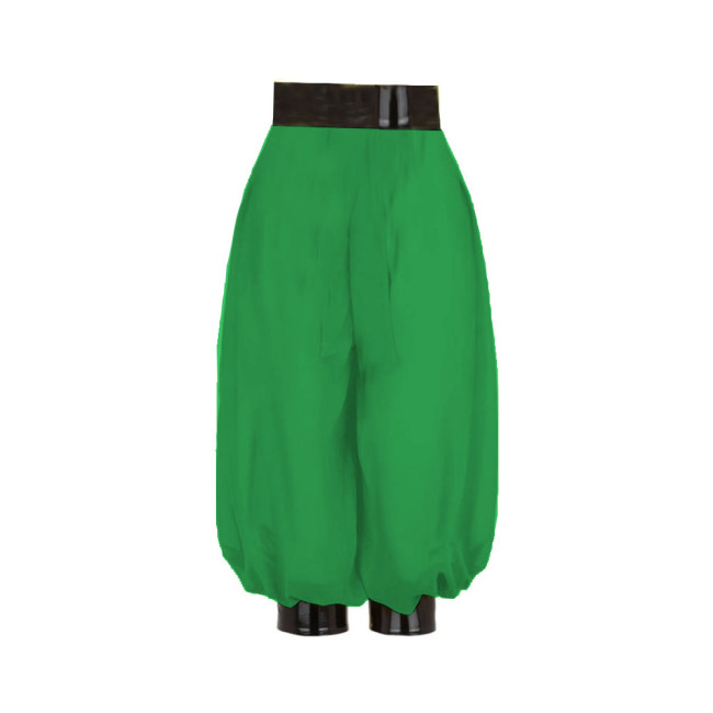 PVC Leather Patchwork Midi Pants Womens Elastic Waist Bloomers Halloween Party Cosplay Lolita Cosplay Bottoms Costume 7XL