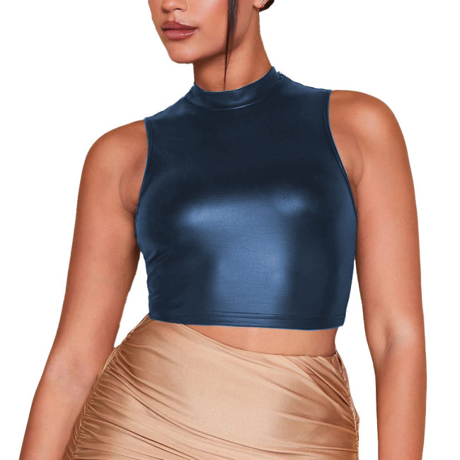 Ladies PU Leather Tank Tops Fashion Slim Sleeveless Sexy Short T-Shirt for Women Summer Sheather Croped Tops Female Casual Vest