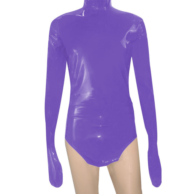 High Neck Catsuit PVC Vinyl Long Sleeve with Gloves Solid Exotic Bodysuit Wetlook Unisex Party Stretch Rompers Plus Size 7XL