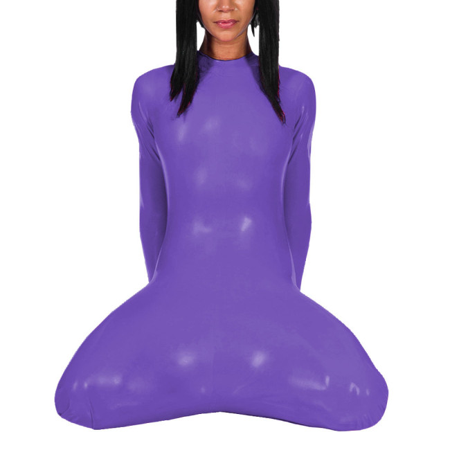 Unisex Solid Color Jumpsuit Round Neck Long Sleeved Bodysuits Chic Back Zipper Sheath Nightclub Carnival PVC Latex Costumes