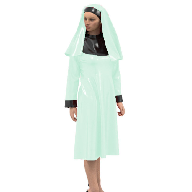 Women's Sexy Sister Costume Faux Latex Sexy Bad Habit Nun Costume Vinyl Exotic Role play Uniform Halloween Cosplay Religious