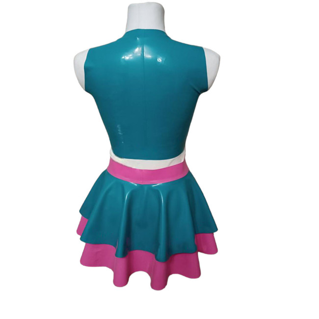 Female Summer Two-piece Sets Sleeveless Vest Zipper Top with Pleated Mini Skirts Sexy PVC Leather Clothing Party Stage Apparel