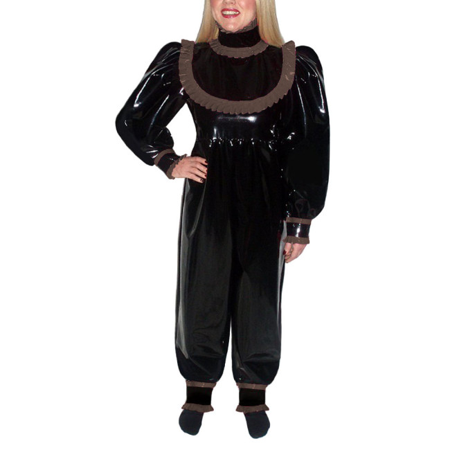 Mens Sexy Sissy Bodysuit Patent Leather Long Sleeve Sweet Jumpsuit Vinyl Adult Baby Costume Exotic Lingerie French Maid Cosplay