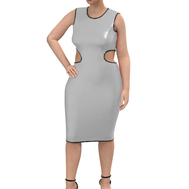 Sexy Hipster O-neck PU Leather Dress Women Fashion Vinyl PVC Streetwear Sleeveless Club Party Dresses Female Bodycon Dress Robe