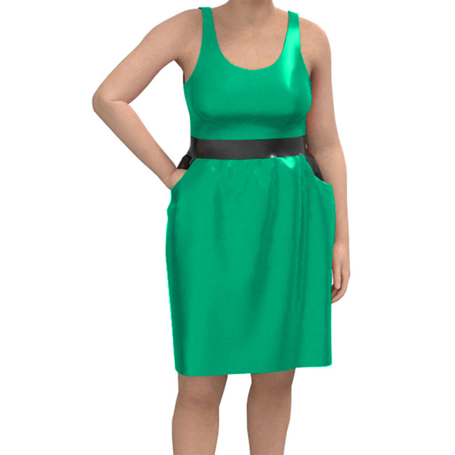 Women Casual O Neck Sleeveless Mini Dress Wetlook Solid Clubwear Tank Basic Fitted Dress Party Patent Leather Gay Sissy Vestidos