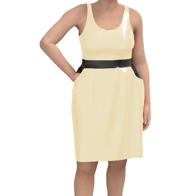 Women Casual O Neck Sleeveless Mini Dress Wetlook Solid Clubwear Tank Basic Fitted Dress Party Patent Leather Gay Sissy Vestidos