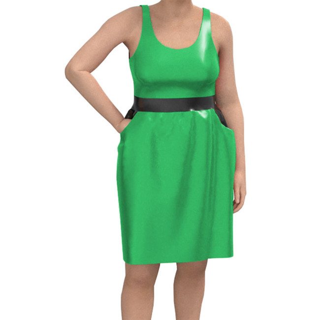 Women Casual O Neck Sleeveless Mini Dress Wetlook Solid Clubwear Tank Basic Fitted Dress Party Patent Leather Gay Sissy Vestidos