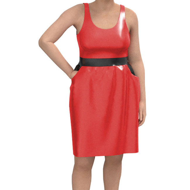 Women Casual O Neck Sleeveless Mini Dress Wetlook Solid Clubwear Tank Basic Fitted Dress Party Patent Leather Gay Sissy Vestidos