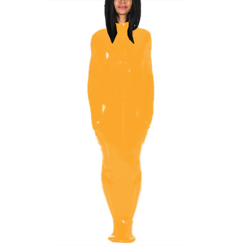 Glossy Patent Leather Jumpsuit Sexy Zipper Back Shiny Faux Latex Overall High Neck Vinyl Wetlook Rompers Playsuit Party Bodysuit