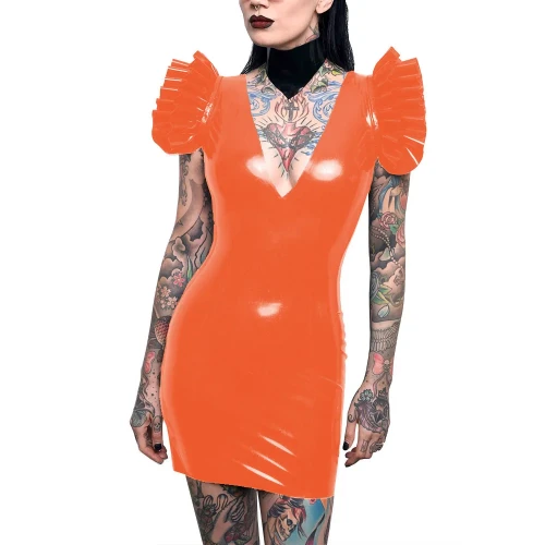 Sissy Sexy Bodycon Dress Patent Leather Deep V-neck Flying Sleeves Mini Dress for Women Backless Pencil Dress Party Pole Dancing