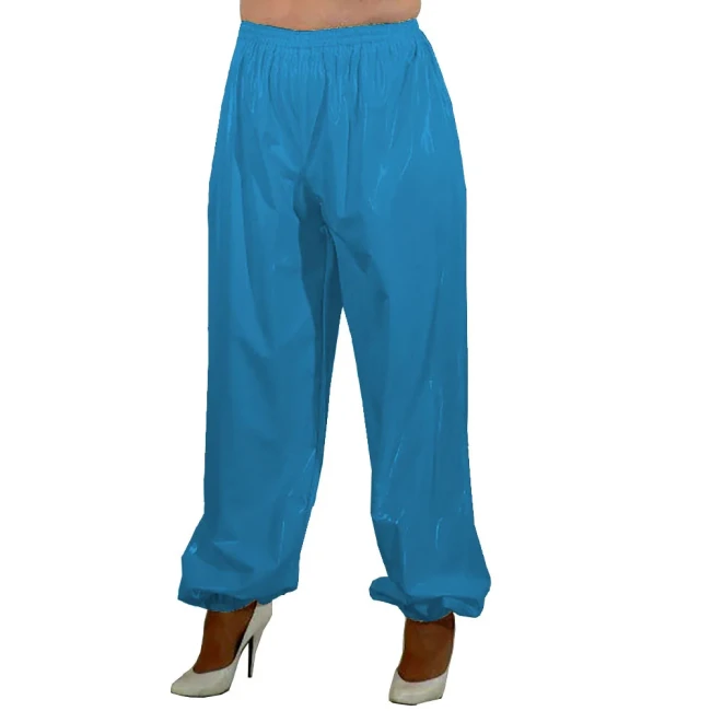 PVC Leahter High Waist Loose Pants Women Elastic Waist Trousers Streetwear Sissy Casual Long Pants Clubwear Dance Costume