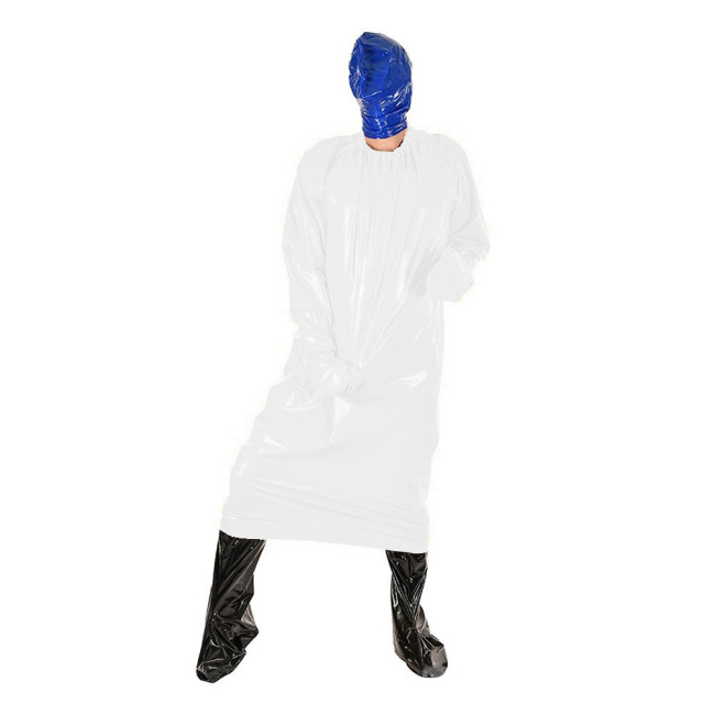 Summer New Oversized Loose Casual Long Sissy Dress Men Crossdresser Solid O-Neck Long Sleeve Faux PVC Latex Exotic Dress 7XL