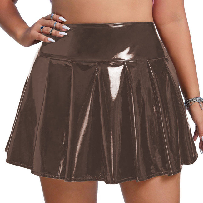 Female Mini Skirt Elastic Waist Pleated Skirt Candy Colors Wear Daily Match Bottoms Wetlook Sissy PVC Leather Women Clothing