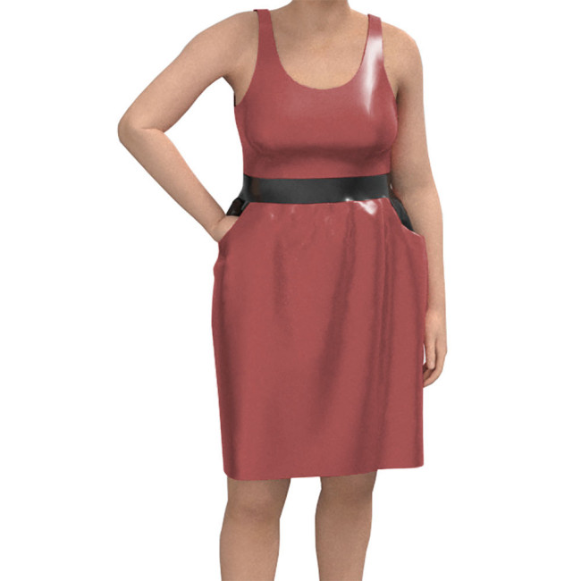 Women Casual O Neck Sleeveless Mini Dress Wetlook Solid Clubwear Tank Basic Fitted Dress Party Patent Leather Gay Sissy Vestidos