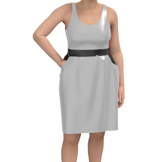 Women Casual O Neck Sleeveless Mini Dress Wetlook Solid Clubwear Tank Basic Fitted Dress Party Patent Leather Gay Sissy Vestidos